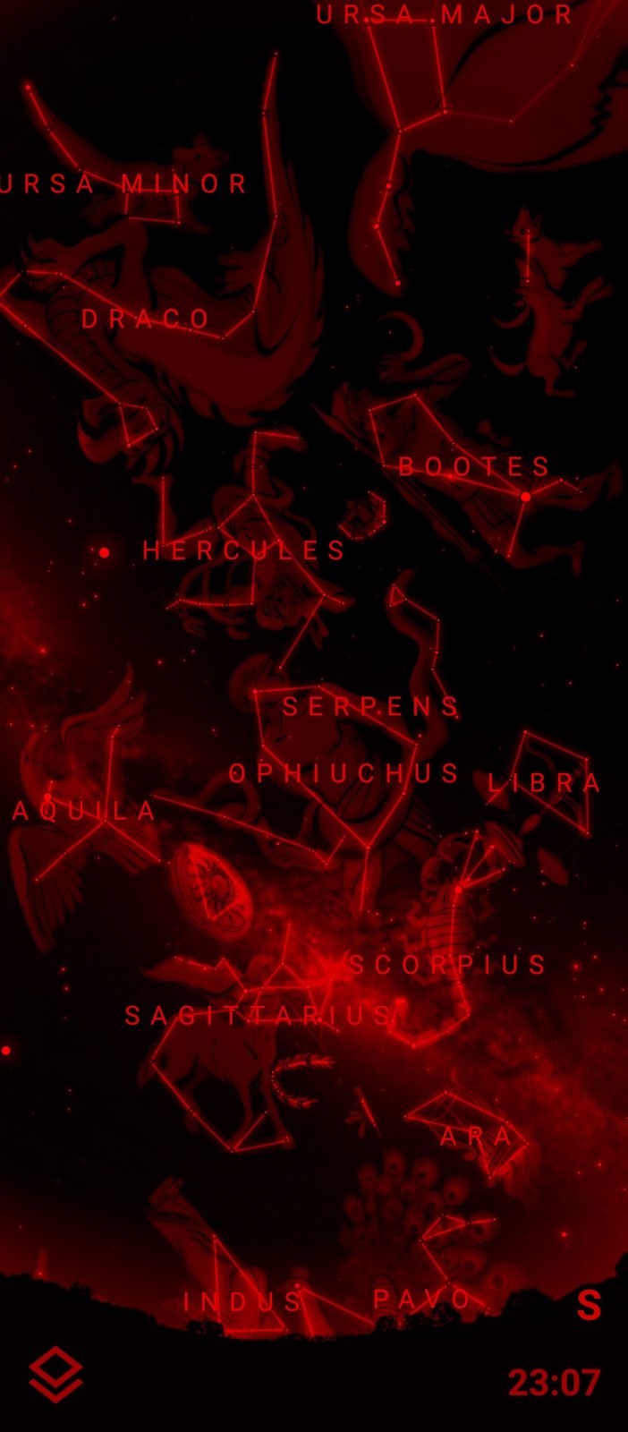 The app in red night mode