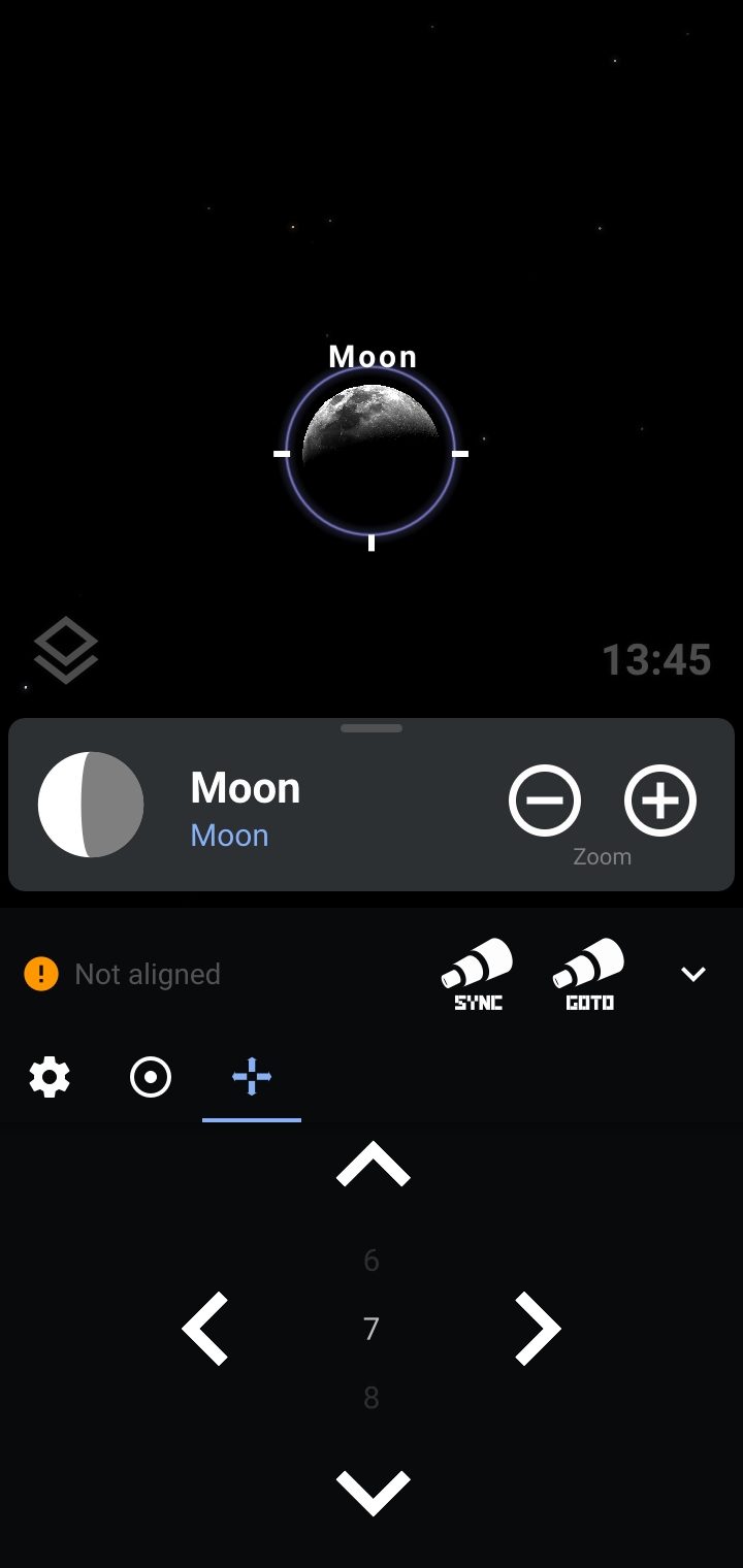 Telescope control in the app