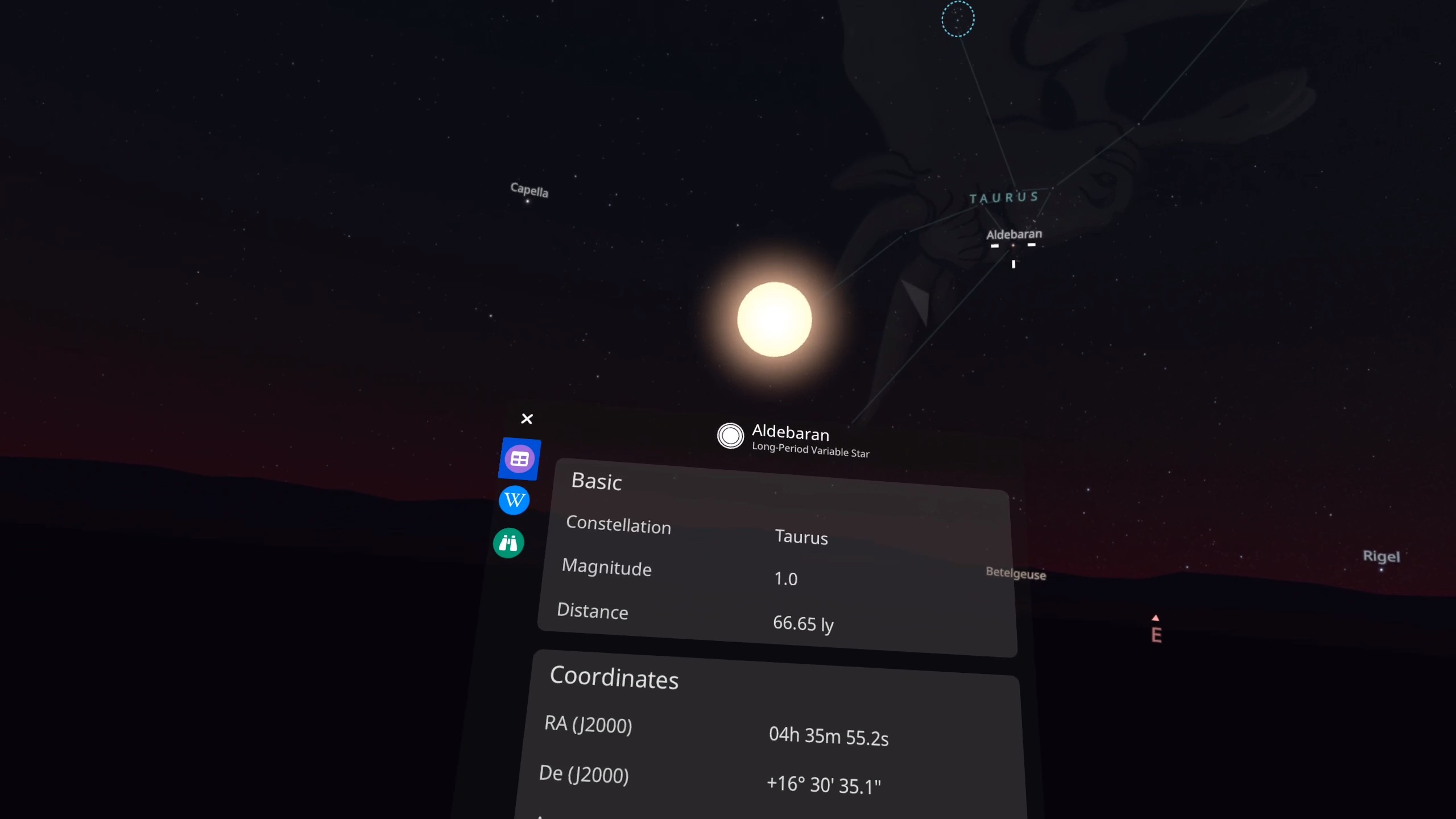 Object information in Stellarium VR